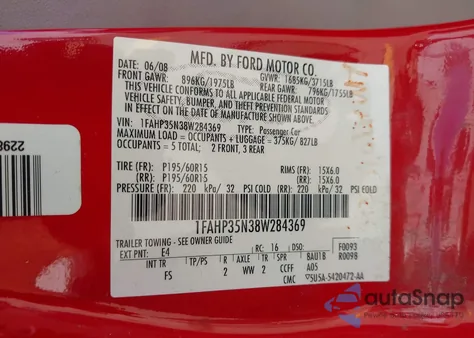 2008 Ford Focus Se/Ses z USA, uszkodzony, nr VIN 1FAHP35N38W284369